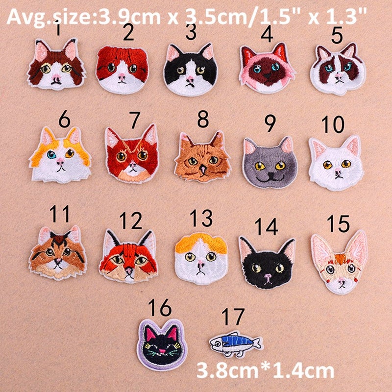 Zhiheng 17pcs Assorted Cute Kitten Mini Cats and Delicious Fish Sew Iron on Patches Embroidered Patches Appliques for DIY Motif Clothing Accessory Decoration - Image 2